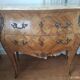 Commode sauteuse galbée style Louis XV-Marqueterie florale et marbre-TBE