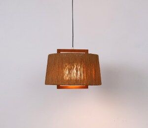 Suspension en sisal et teck par Temde Leuchten, années 1960.