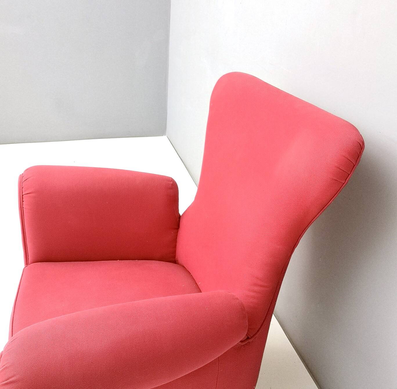 Wingback Red Cotton Armchair with Brass Feet, Italy