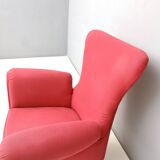 Wingback Red Cotton Armchair with Brass Feet, Italy