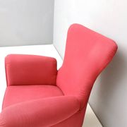Wingback Red Cotton Armchair with Brass Feet, Italy