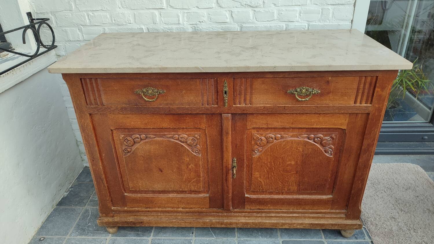 Art Deco oak and marble sideboard