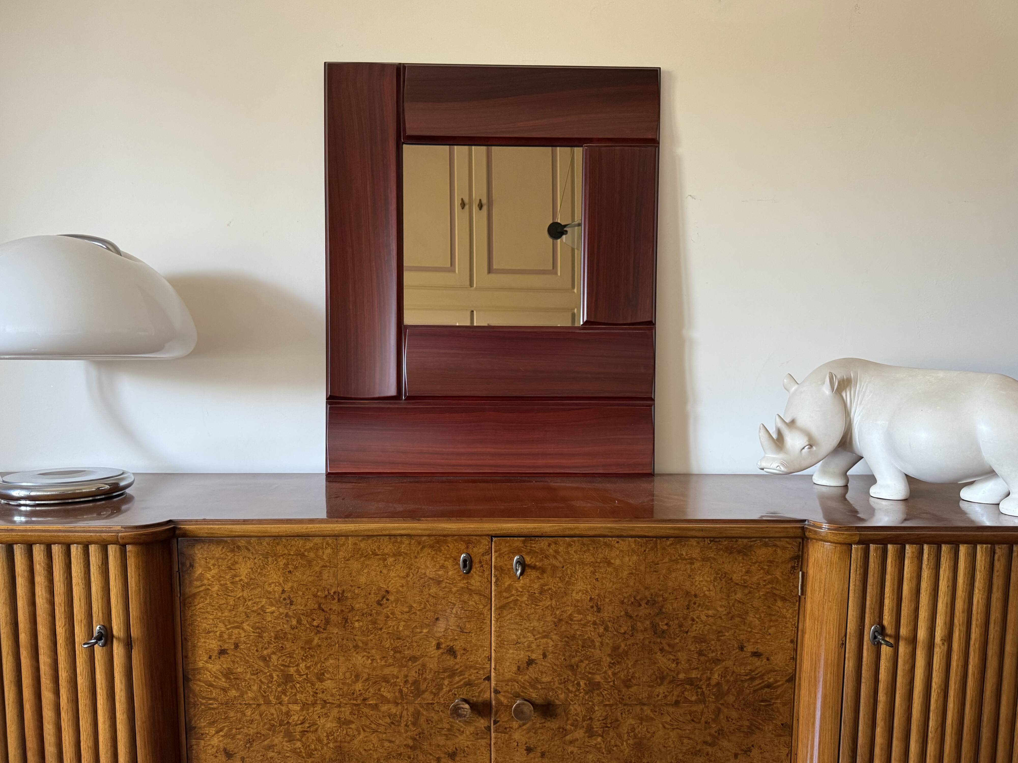 Luciano Frigerio, mod. Tartaro solid padouk mirror, Frigerio di Desio 1970s