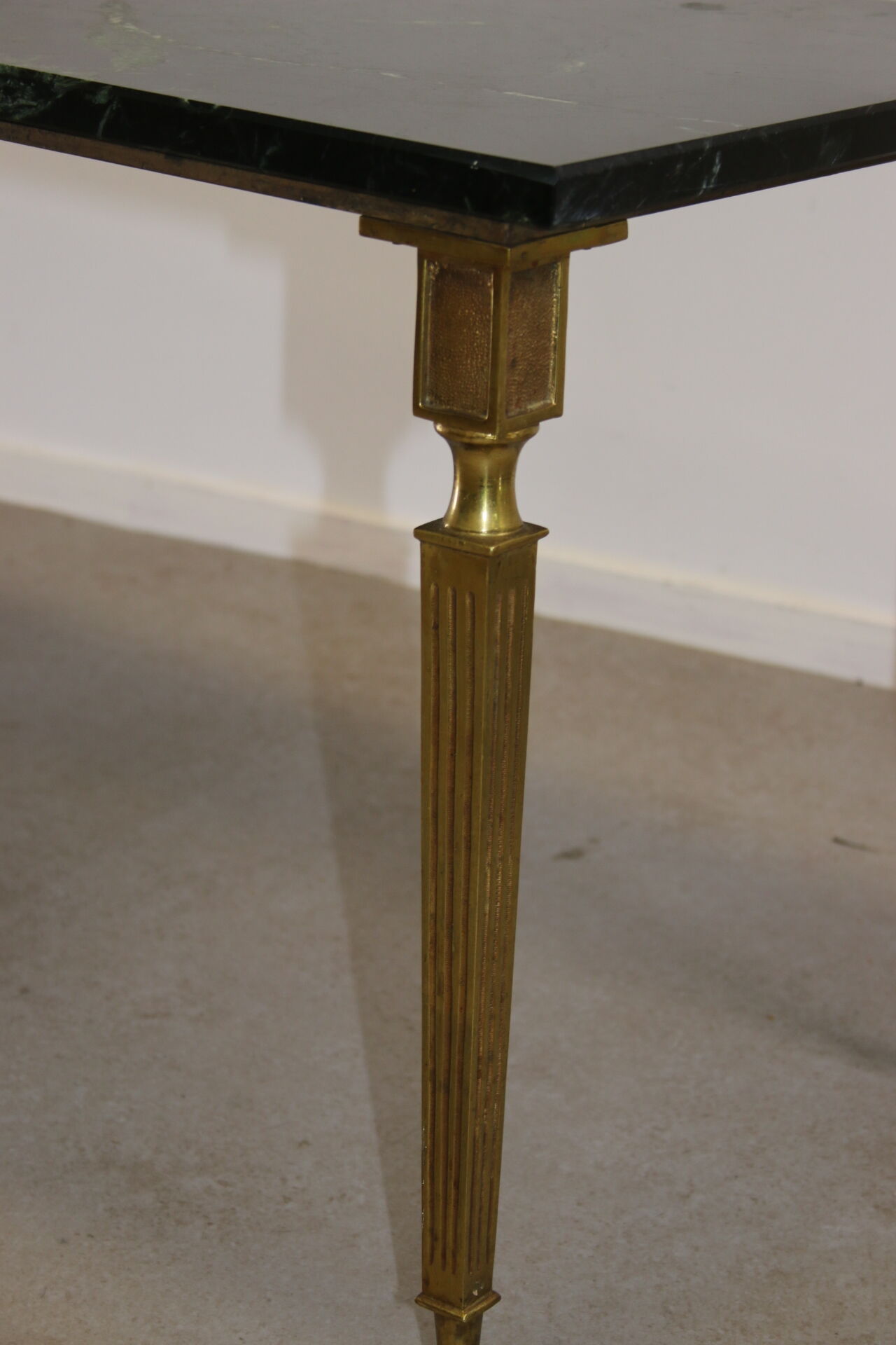 French coffee table with italian green leaf marble leaf
