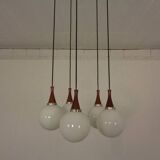 Danish Glass and Rosewood Cascade Ceiling Lamp, 1960s