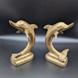 Pair of brass dolphins bookends