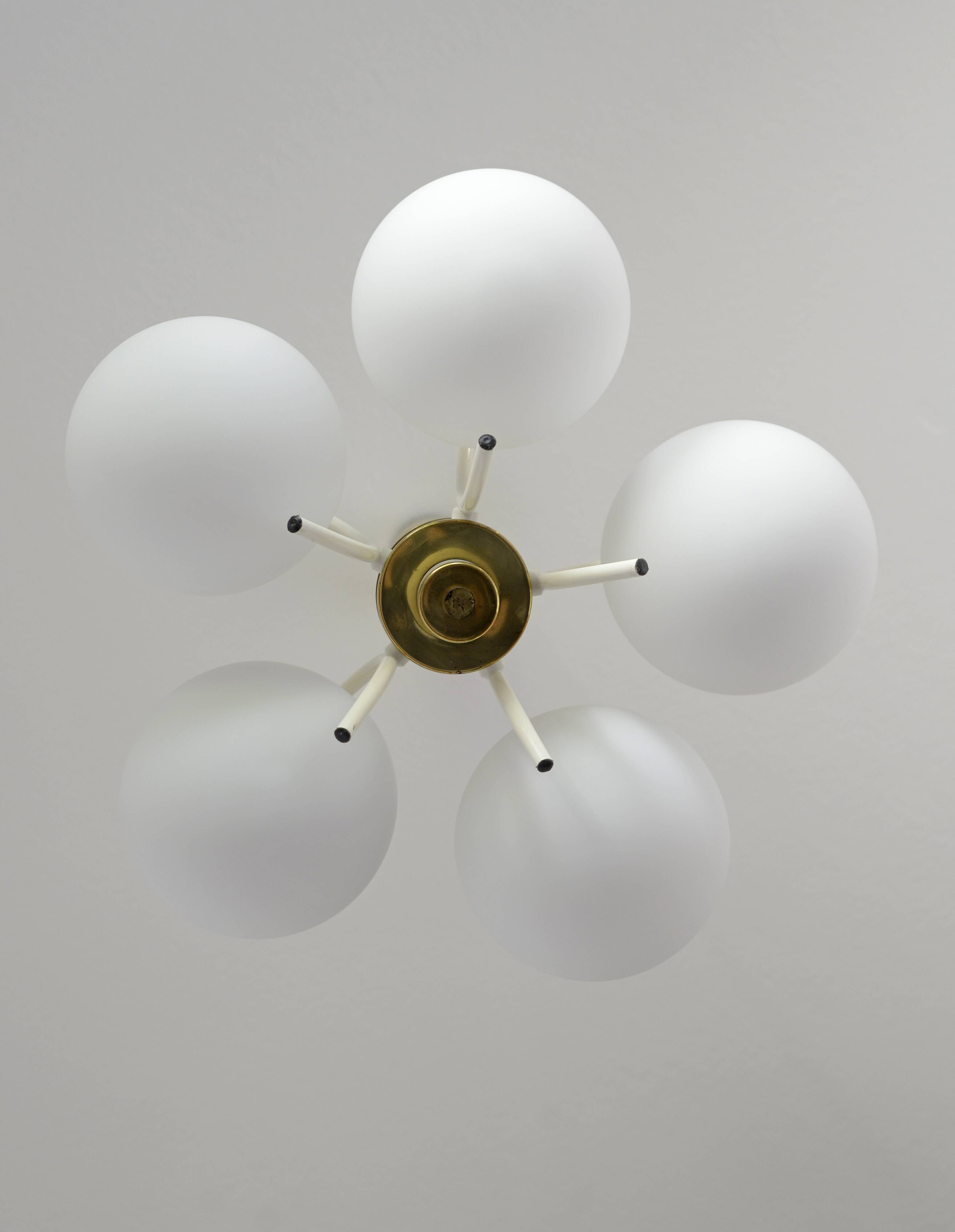 Mid-century modern vintage chandelier MCM Sputnik white hanging lamp 1970's