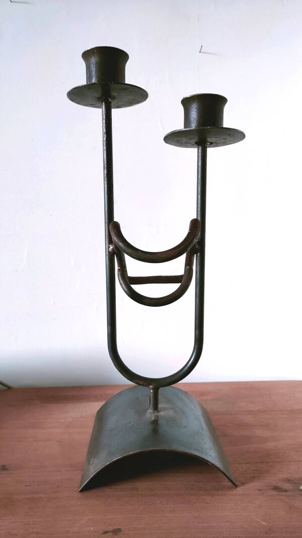 Grand bougeoir brutaliste porte bouteille design années 60