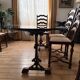 Large antique dining table in wrought iron and smoked glass,