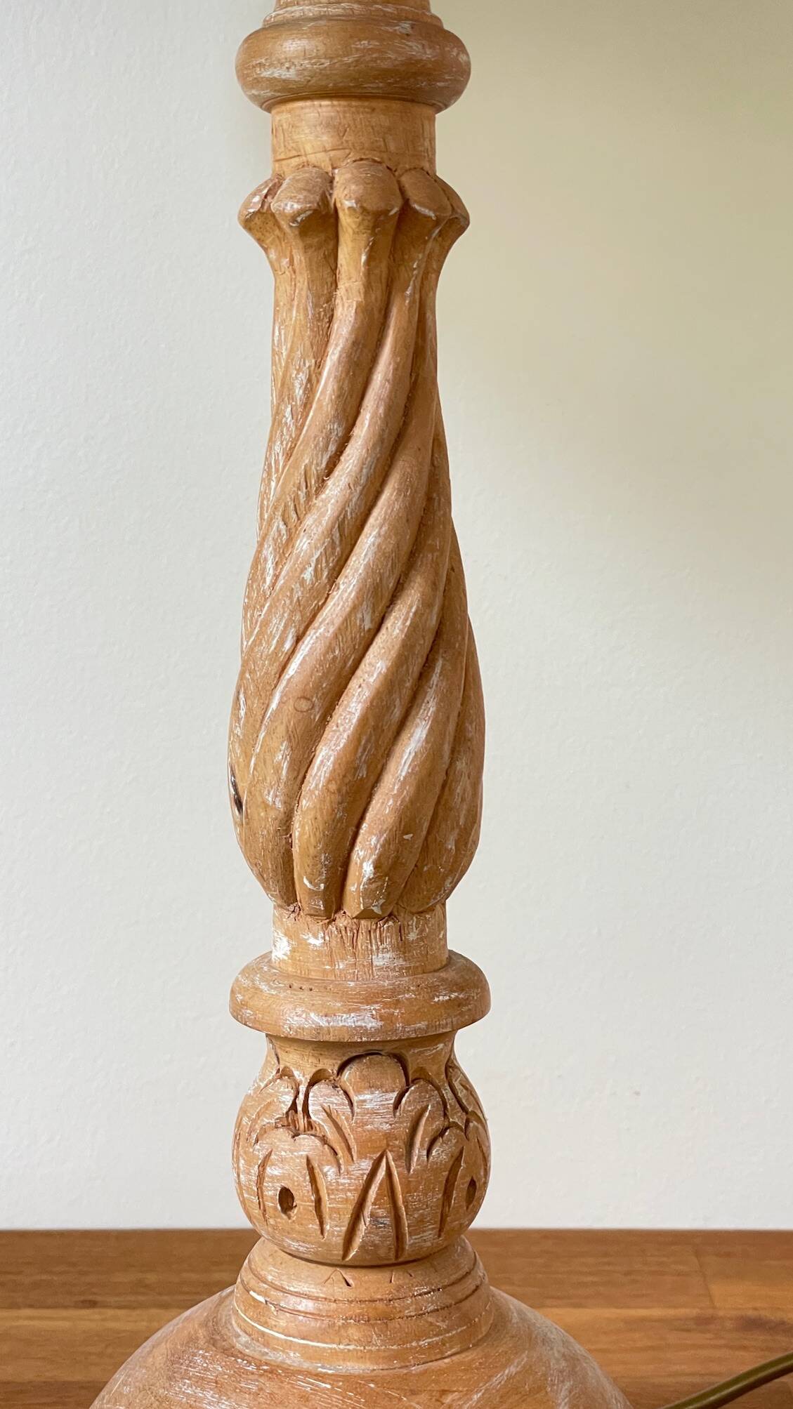 Carved wood lamp
