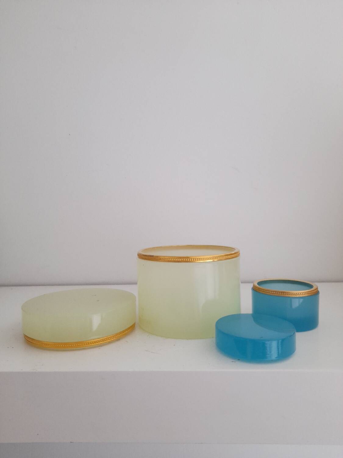 Duo of opaline jewelry boxes