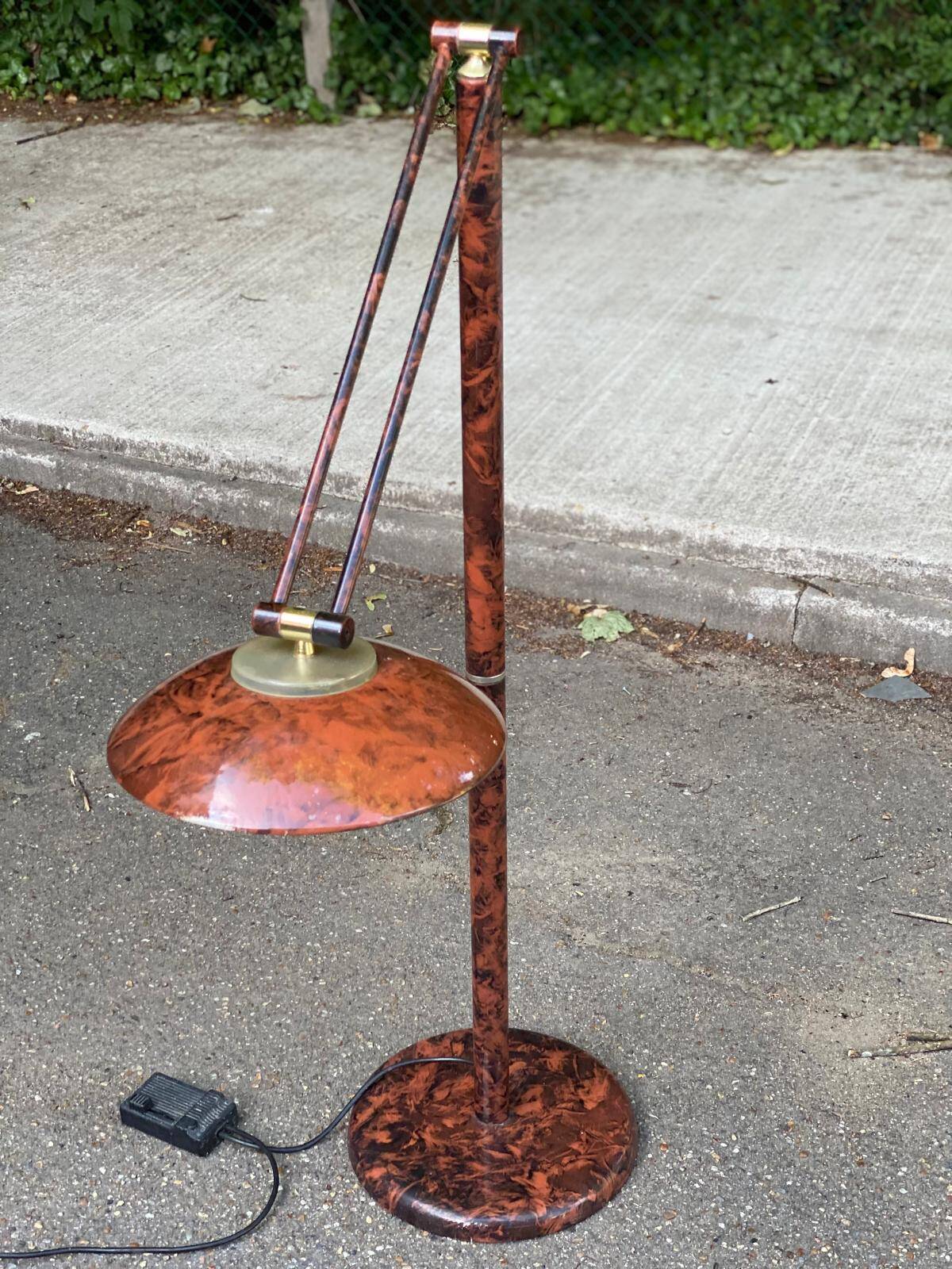 Vintage Italian floor lamp with burgundy marble effect and round dome