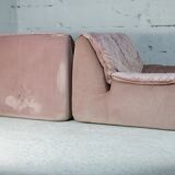Cinna, pair of armchairs foam and velvet ras pink pale, France, circa 1970