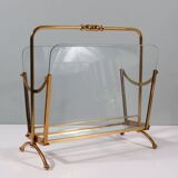 Vintage magazine rack, brass and glass, Italy 1950-1960