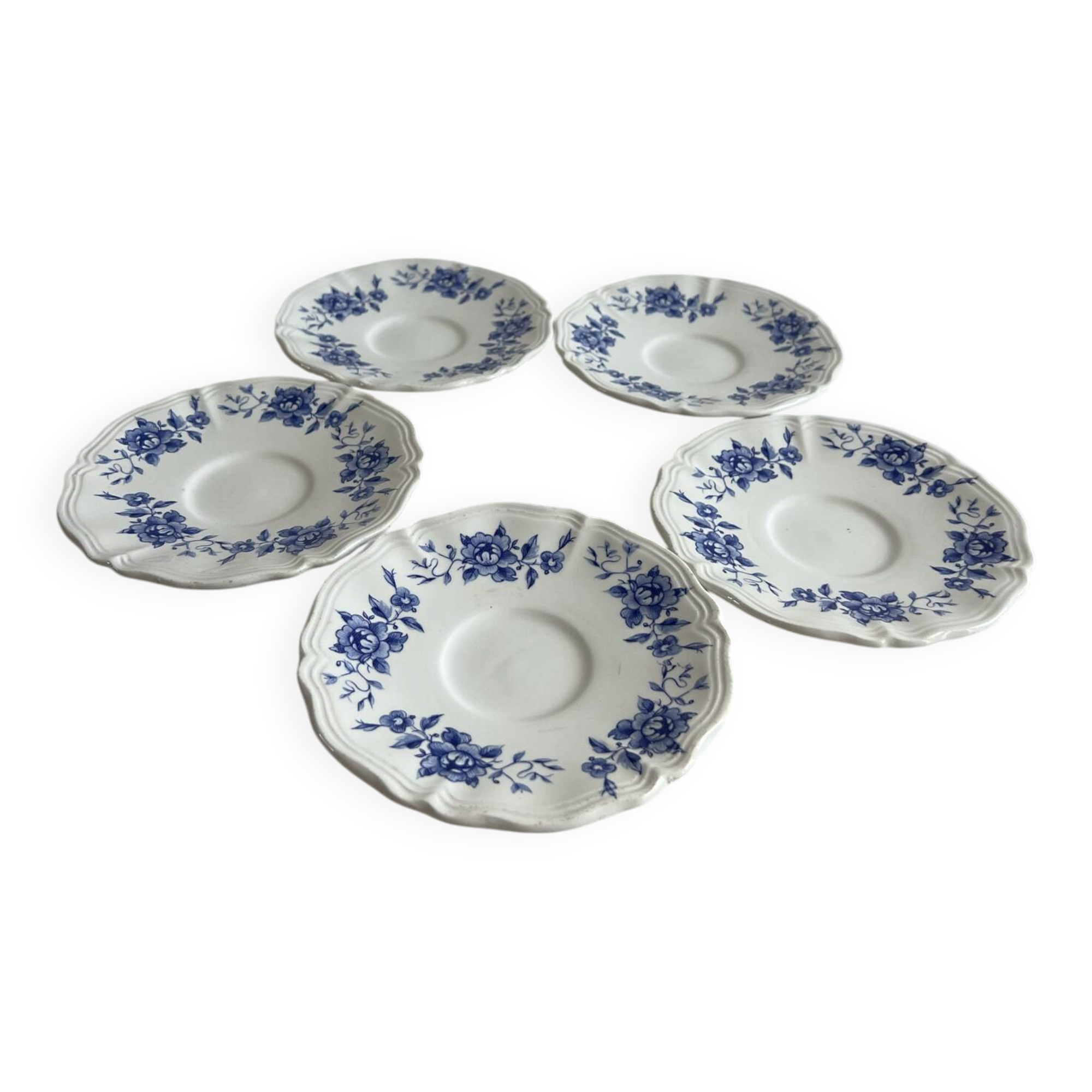 Set of 5 antique Sarreguemines saucers