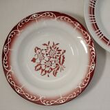 Set of 3 mismatched hollow plates Digoin - Sarreguemines patterns red/burgundy
