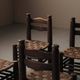 Set of 4 modernist chairs in beech and woven cord, France, circa 1940.