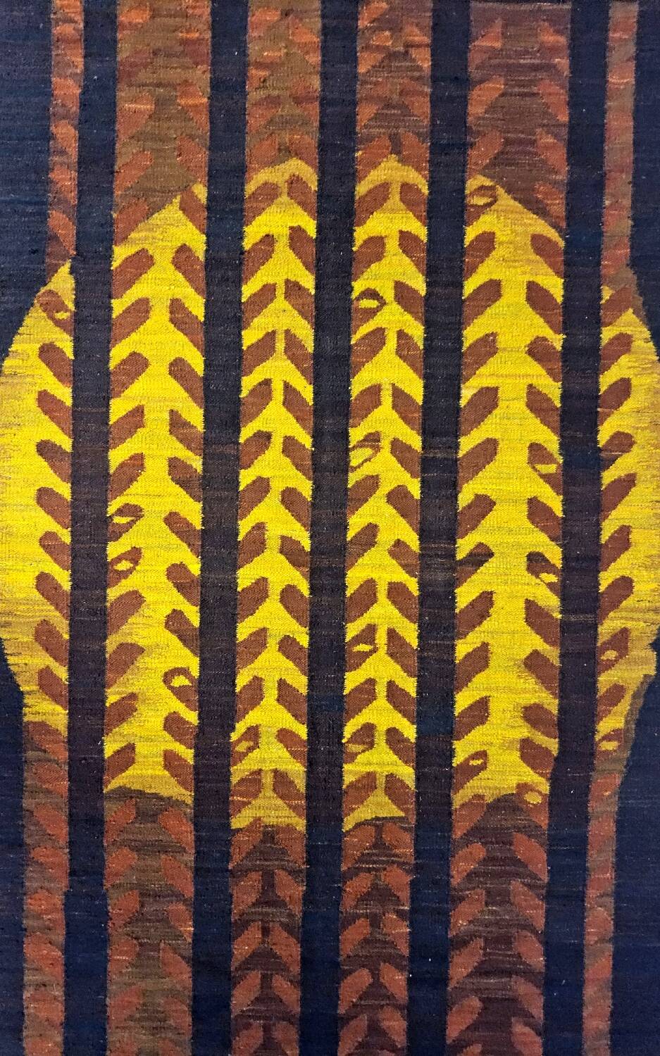 Tapis kilim en laine vintage design Maria Janowska (Zachód) coucher de soleil