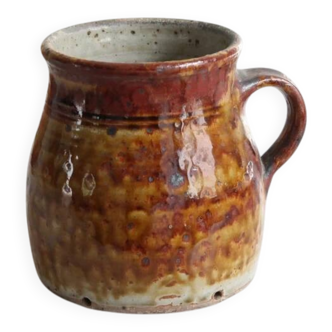 Ancient ceramic cream pot, pyrite stoneware, glazed from La Borne, France.