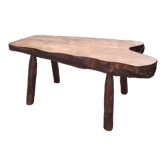Table basse d'appoint en bois ancien décor tronc d'arbre vintage