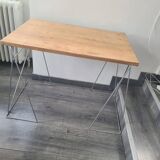 Desk/Table composed of a wooden top and its 2 vintage chrome trestles