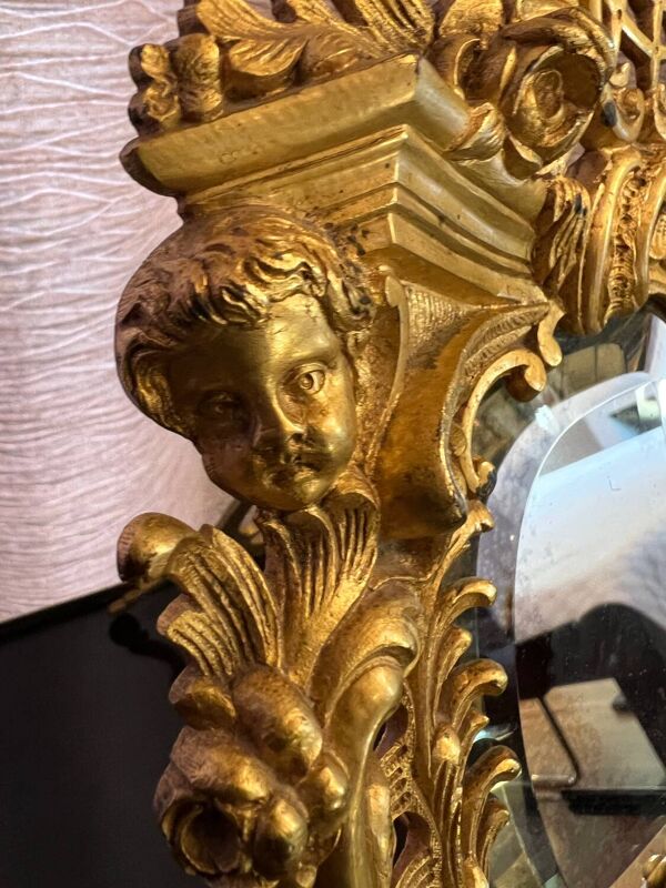 Miroir biseauté en bronze doré