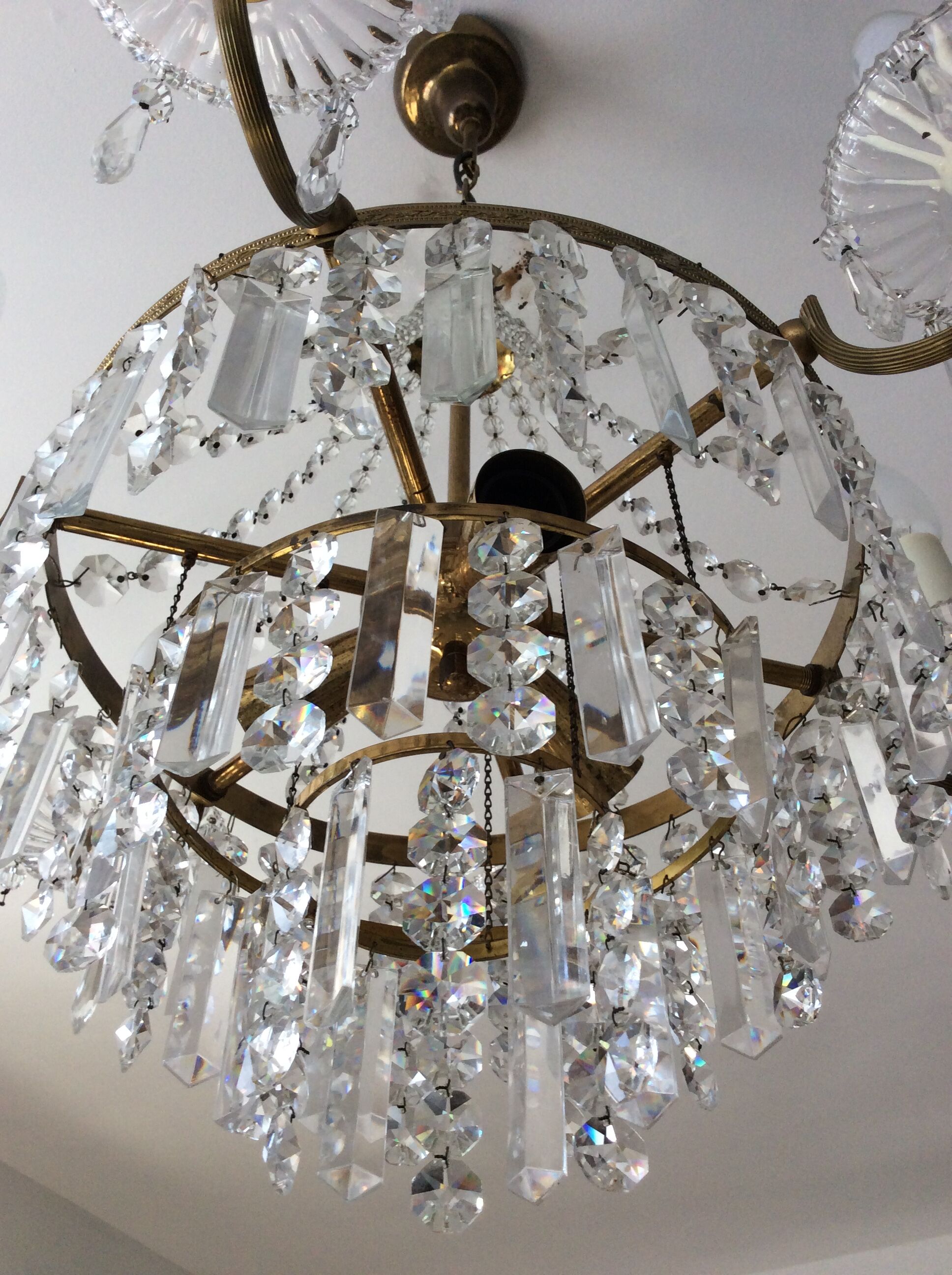 Old hot air balloon chandelier with crystal and bronze grapevines 9 fires