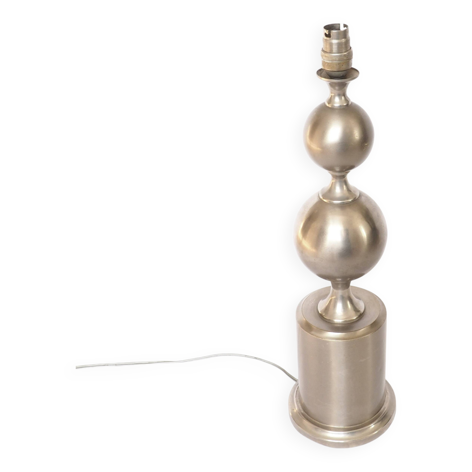 Pied de lampe maison Barbier 2 spheres acier poli