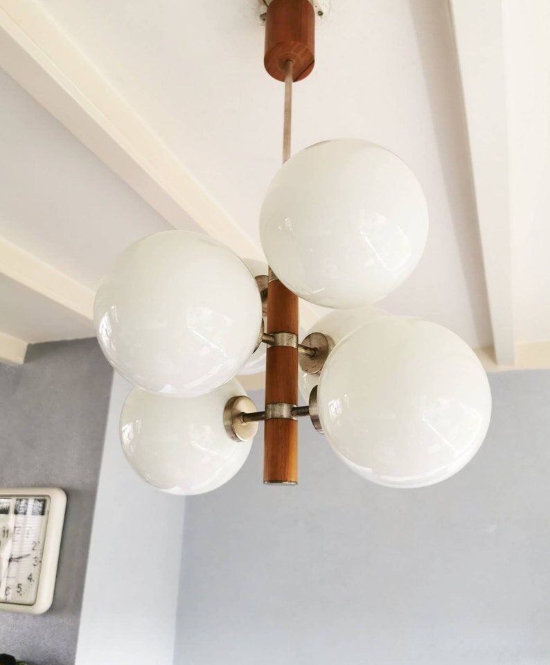 Chandelier 6 bulbs Temde Leuchten 1970s