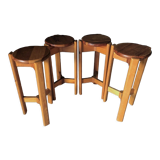 Suite of 4 1970 pine stools with wings