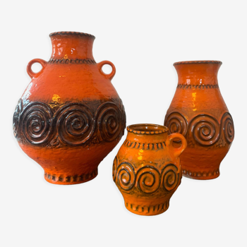 Vases en relief de Jasba Keramik Ransbach-Baumbach, Allemagne, années 1970, Set de 3