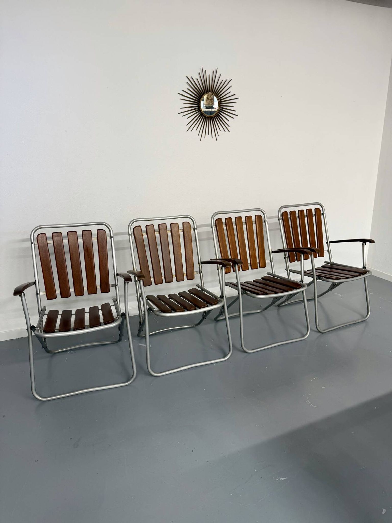 Vintage folding garden set table 4 chairs wood and metal 1960