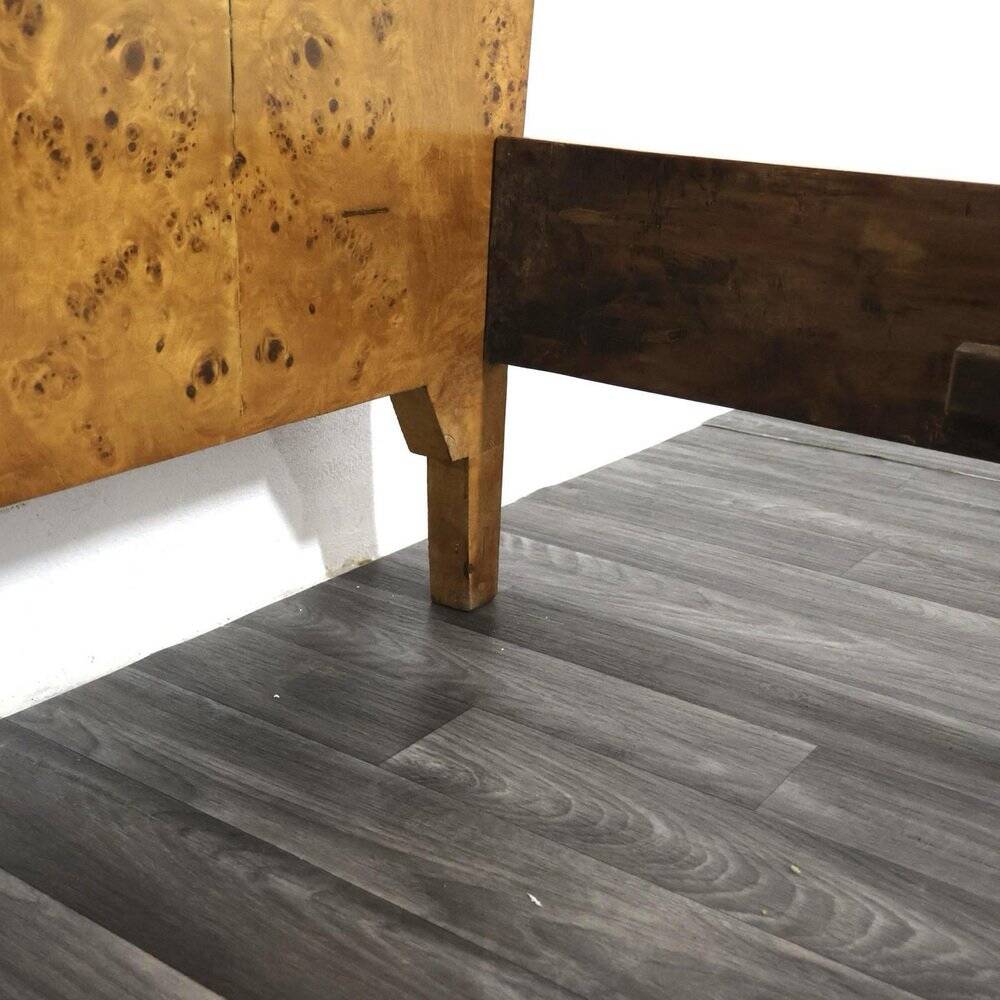 Art Deco Cubist Single Bed in Birch Burl, 1930s-1940s