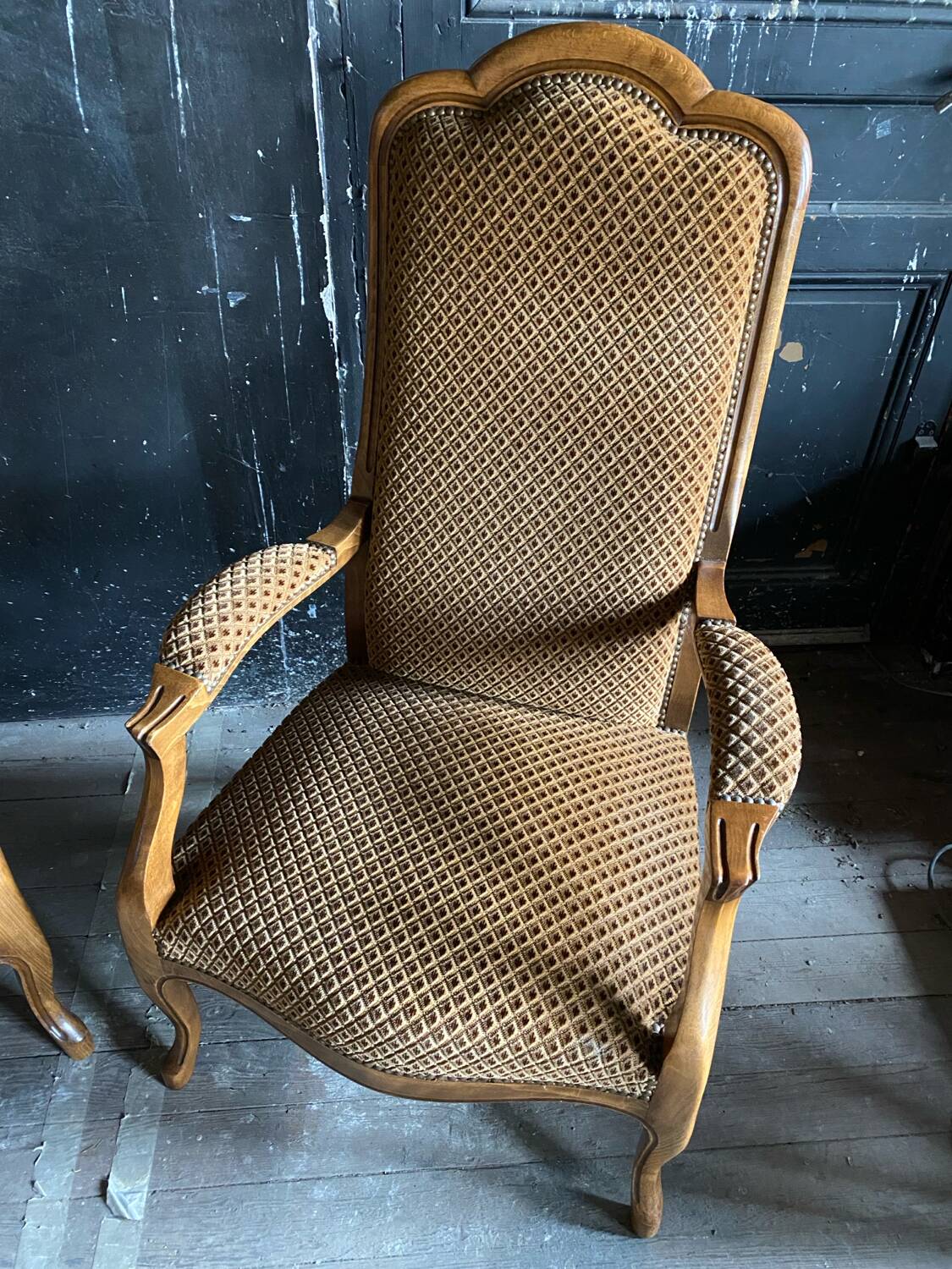 Pair of Voltaire armchairs in wood and fabric