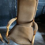 Pair of Voltaire armchairs in wood and fabric