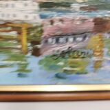Painting / oil on canvas signed yoland, the port, the boats ....