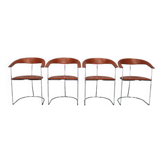 1970s Set of Four "Canasta" Leather Armchairs By Arrben, Italy