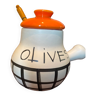 Magifique pot ceramique a olives  avec poignee - signe "lili" (vallauris)