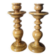 Pair of olive wood candlesticks, turned wood, handcrafted