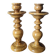 Pair of olive wood candlesticks, turned wood, handcrafted