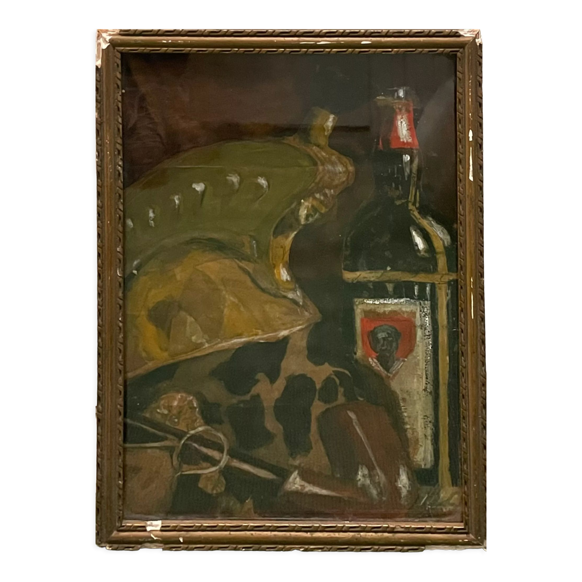 Painting old still life with the bottle XXth