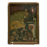 Painting old still life with the bottle XXth