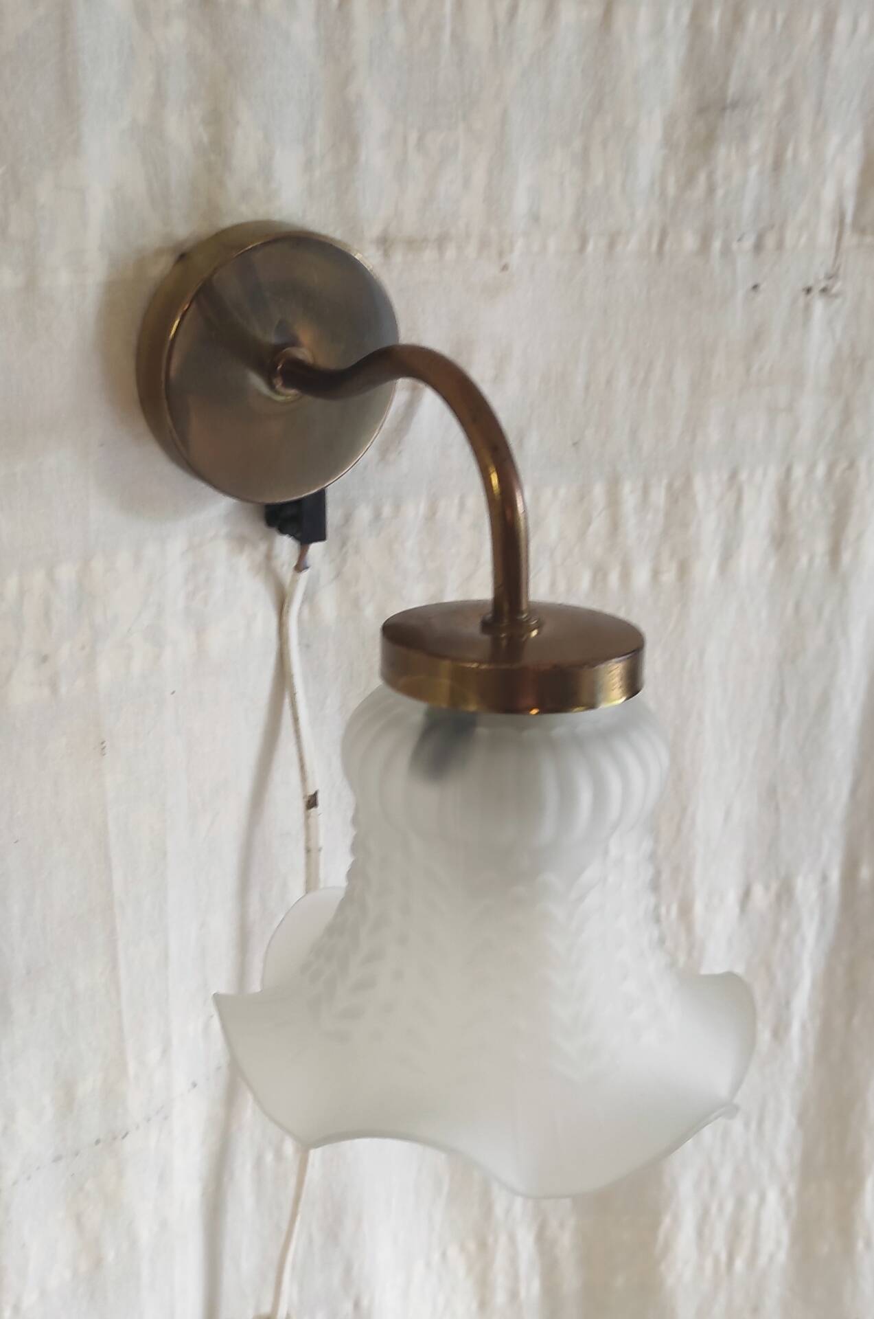 Swan neck wall lights in brass and glass - mid 20th century.
