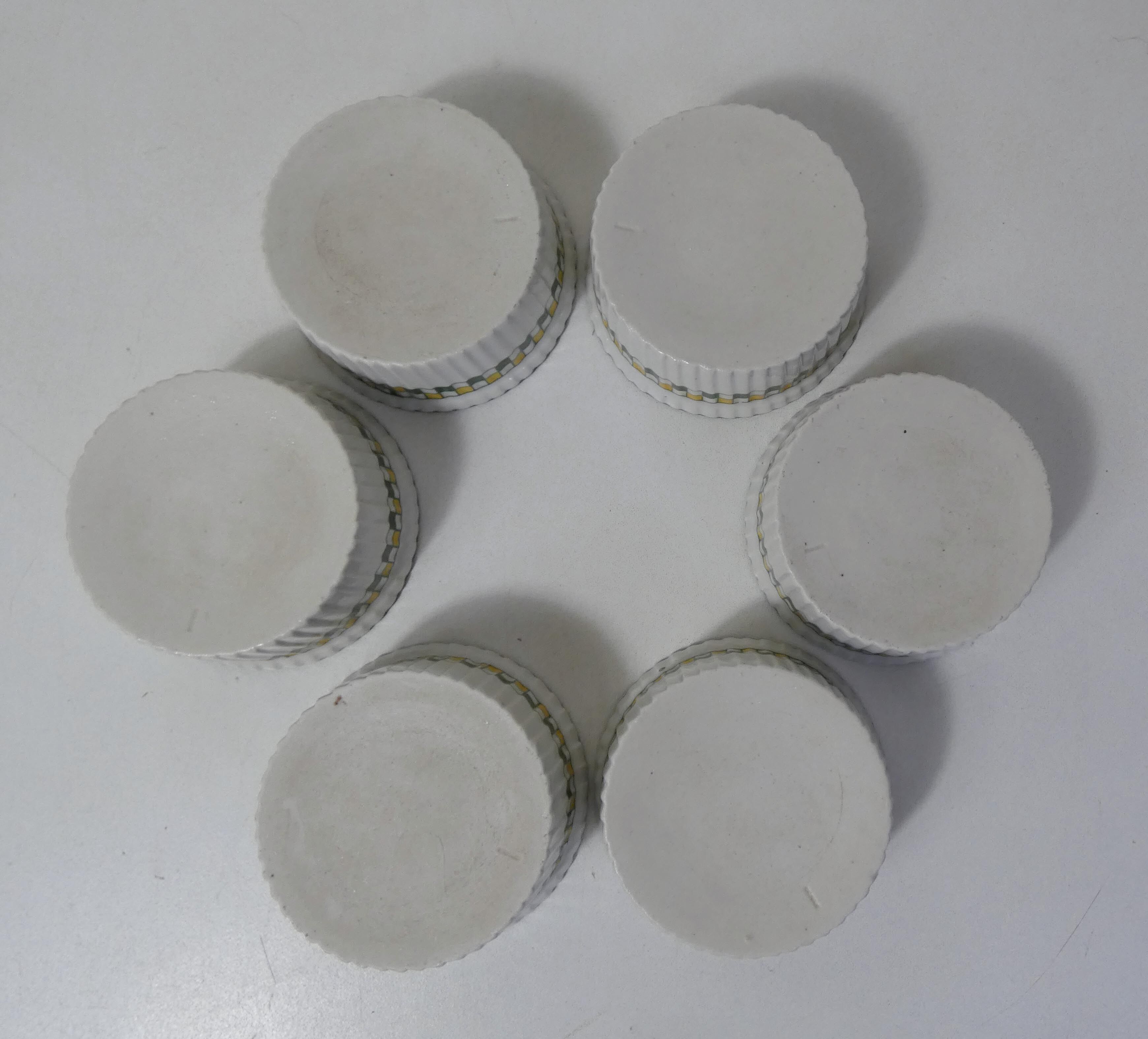 6 old ramekins porcelain checkerboard decoration