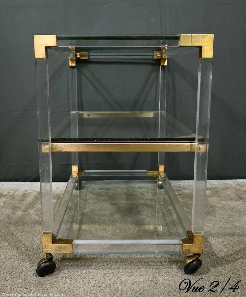 Rolling acrylic and brass serving table – 1960