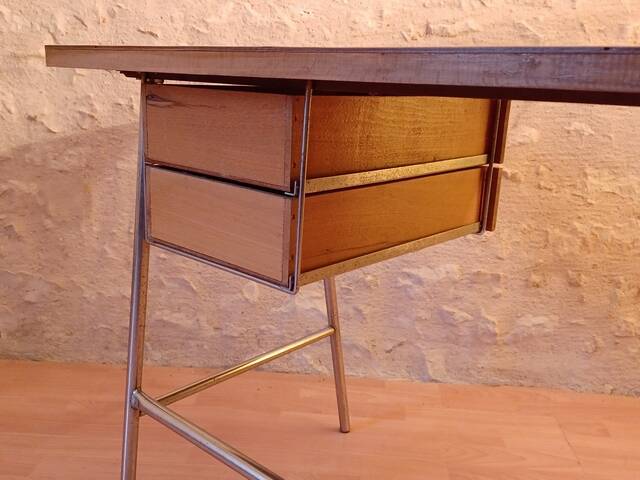 Petit bureau vintage en bois et métal