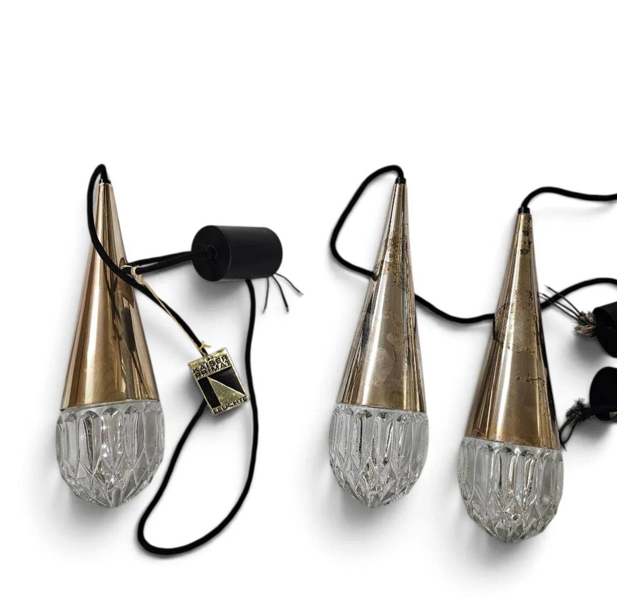 3 x Vintage pendant cone lamps from Kaiser Leuchten / 1970s