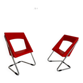 Set of 2 tubular chairs from the 80s, vintage red faux leather