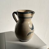 Off-white glossy ceramic decanter, hand-painted gray blue patterns H:20cm