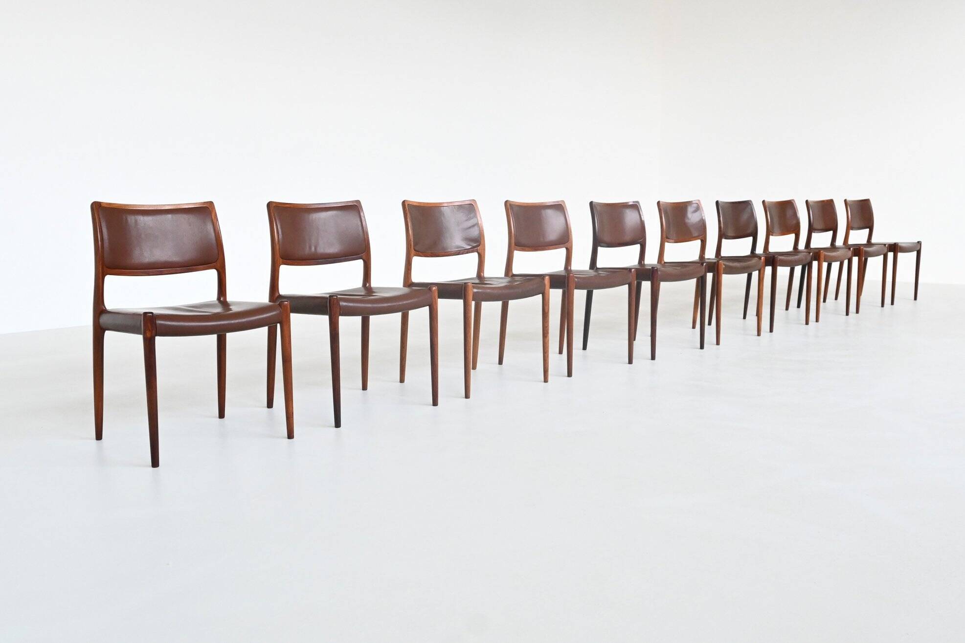 Niels Otto Moller model 80 dining chairs in rosewood Denmark 1960